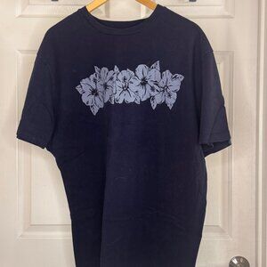 Old Navy Men's Blue Cotton Hawaiian Themed T-shirt w/ Plumeria, XL